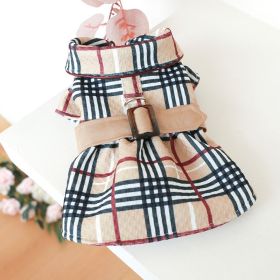 Pet Dress; Plaid Dog Dress With Belt; Winter Cat Dress Pet Clothes For Small Medium Dogs & Cats - Dark Khaki - XL