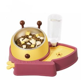 Elevated Tilted Food and Water Bowl Set, Raised Bowl with Automatic Water Dispenser Bottle for Cats and Small Dogs Kitten Puppy  - Raspberry