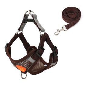 Small Dog Harness Puppy Harness and Leash Set with Reflective Strip for Small Dog Breeds - Brown - S