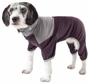 Pet Life Active 'Embarker' Heathered Performance 4-Way Stretch Two-Toned Full Body Warm Up - Brown - Large