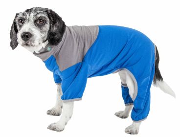 Pet Life Active 'Embarker' Heathered Performance 4-Way Stretch Two-Toned Full Body Warm Up - Blue - Large