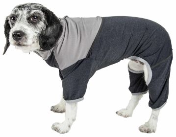 Pet Life Active 'Embarker' Heathered Performance 4-Way Stretch Two-Toned Full Body Warm Up - Black - Small
