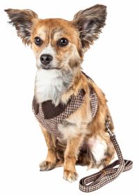 Pet Life Luxe 'Houndsome' 2-In-1 Mesh Reversible Plaided Collared Adjustable Dog Harness-Leash - Small