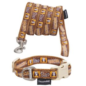 Touchdog 'Caliber' Designer Embroidered Fashion Pet Dog Leash And Collar Combination - Brown Pattern - Small