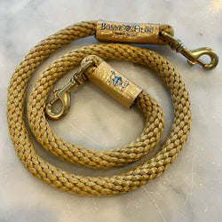 Braided Rope Leash - Tan w/ Champagne Leather Sleeve
