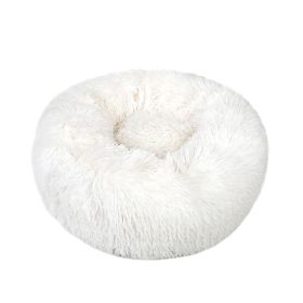 Small Large Pet Dog Puppy Cat Calming Bed Cozy Warm Plush Sleeping Mat Kennel, Round - 16in - White