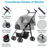 4 Wheels Pet Stroller Foldable Carrier Strolling Cart Travel Jogger Pet Stroller with Removable Liner Storage Basket for Dog Cat - Grey