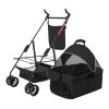 4 Wheels Pet Stroller Foldable Carrier Strolling Cart Travel Jogger Pet Stroller with Removable Liner Storage Basket for Dog Cat - Black
