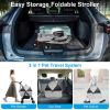 4 Wheels Pet Stroller Foldable Carrier Strolling Cart Travel Jogger Pet Stroller with Removable Liner Storage Basket for Dog Cat - Grey