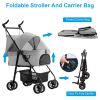 4 Wheels Pet Stroller Foldable Carrier Strolling Cart Travel Jogger Pet Stroller with Removable Liner Storage Basket for Dog Cat - Grey