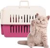 Plastic Cat & Dog Carrier Cage with Chrome Door Portable Pet Box Airline Approved, Medium, Blue/Red - KM0078-Red