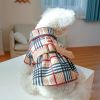 Pet Dress; Plaid Dog Dress With Belt; Winter Cat Dress Pet Clothes For Small Medium Dogs & Cats - Dark Khaki - S
